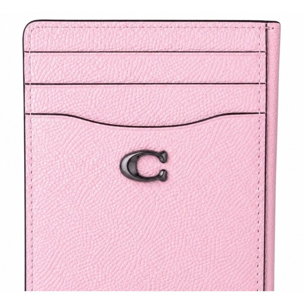Coach Pink Pebbled Leather Card Case Card Holder Gunmetal C Logo